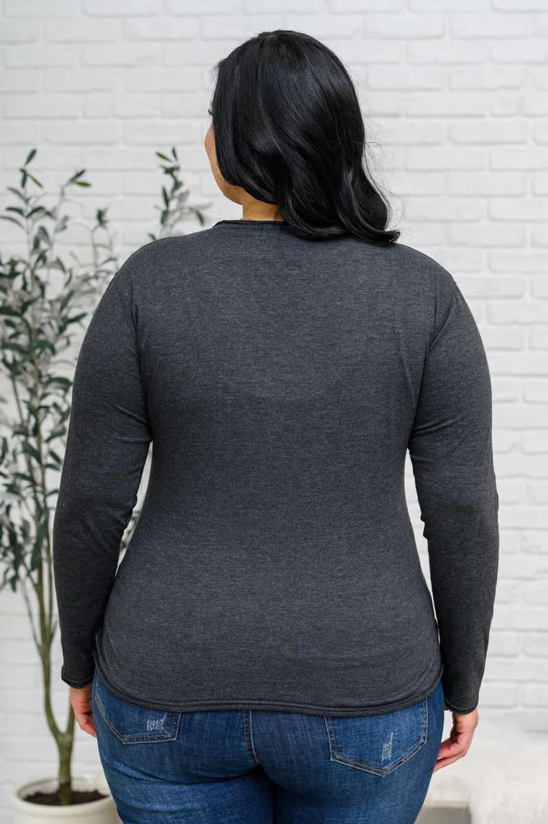 Hazel Blues® |  Alpine Raw Edge Long Sleeve Tee in Charcoal