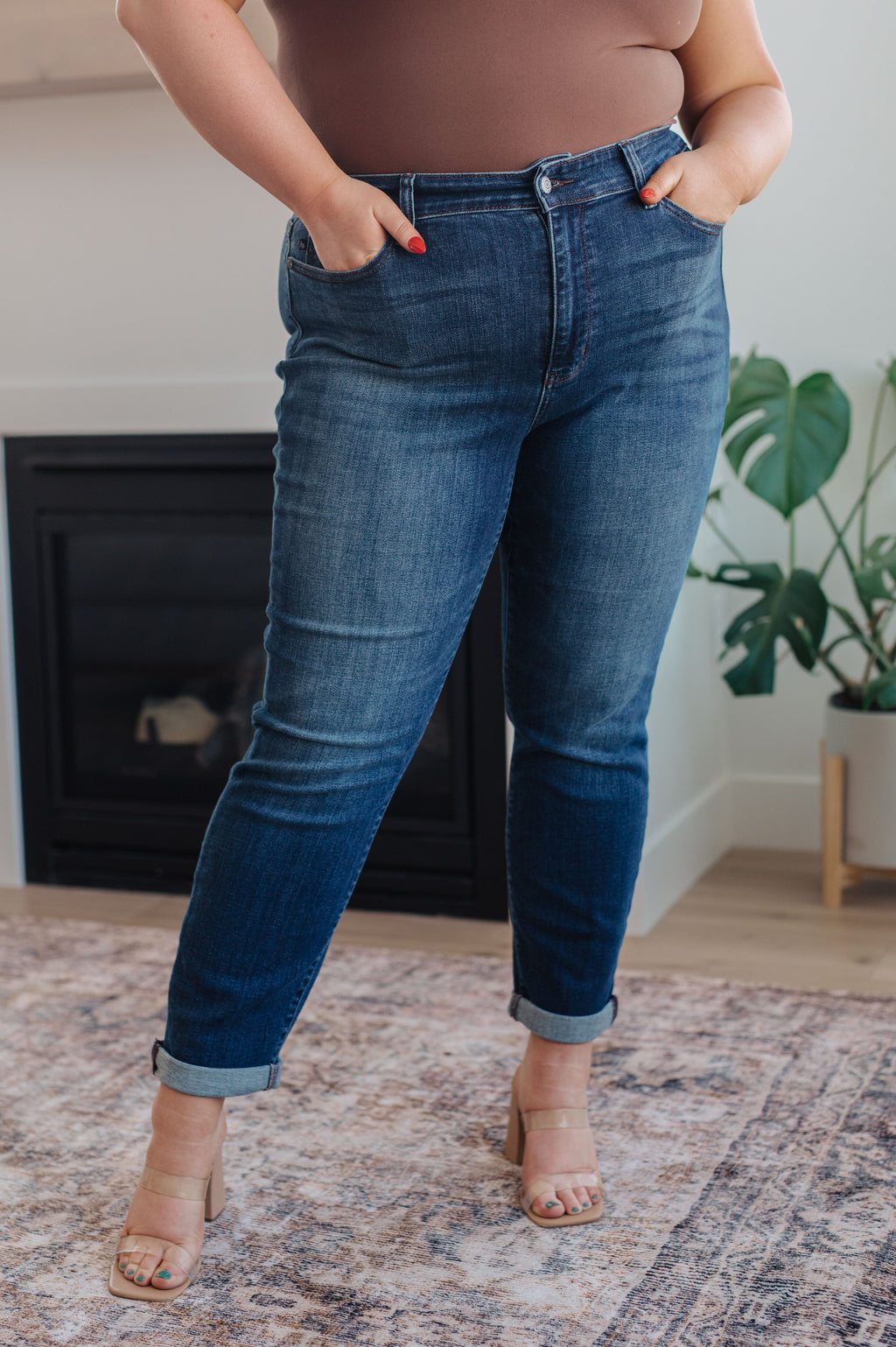 Hazel Blues® |  Amber Cuffed Slim Fit Dark Wash Jeans