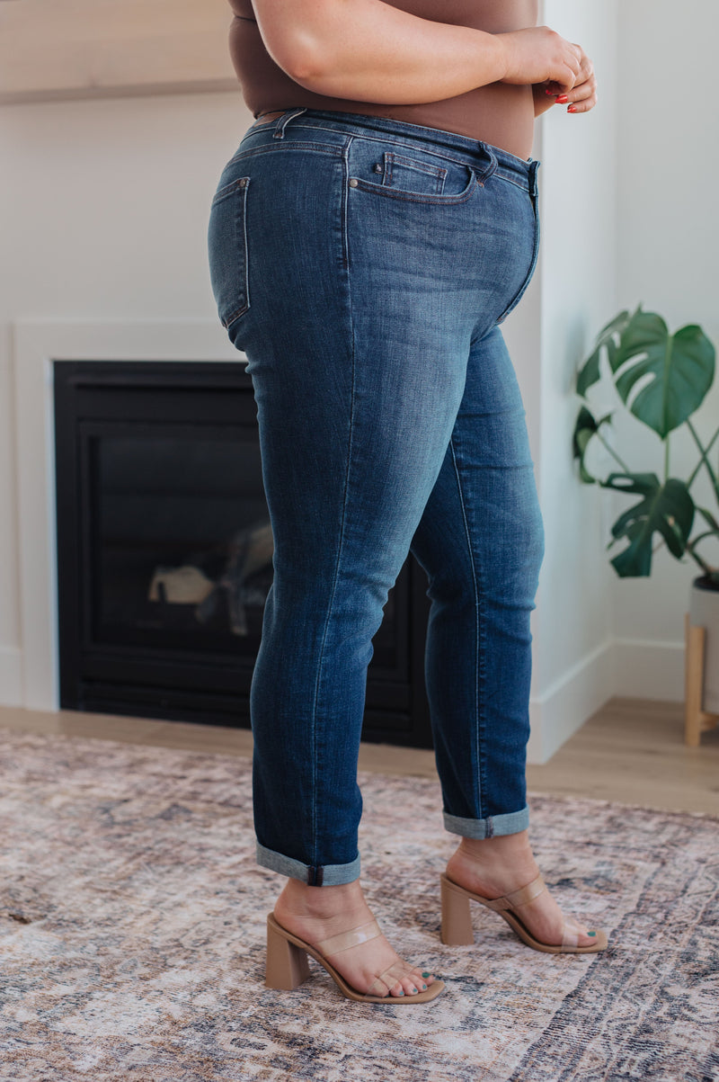 Hazel Blues® |  Amber Cuffed Slim Fit Dark Wash Jeans