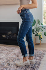 Hazel Blues® |  Amber Cuffed Slim Fit Dark Wash Jeans