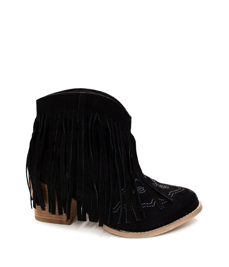 Hazel Blues® |  Amos Fringe Ankle Bootie in Black Suede