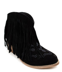 Hazel Blues® |  Amos Fringe Ankle Bootie in Black Suede