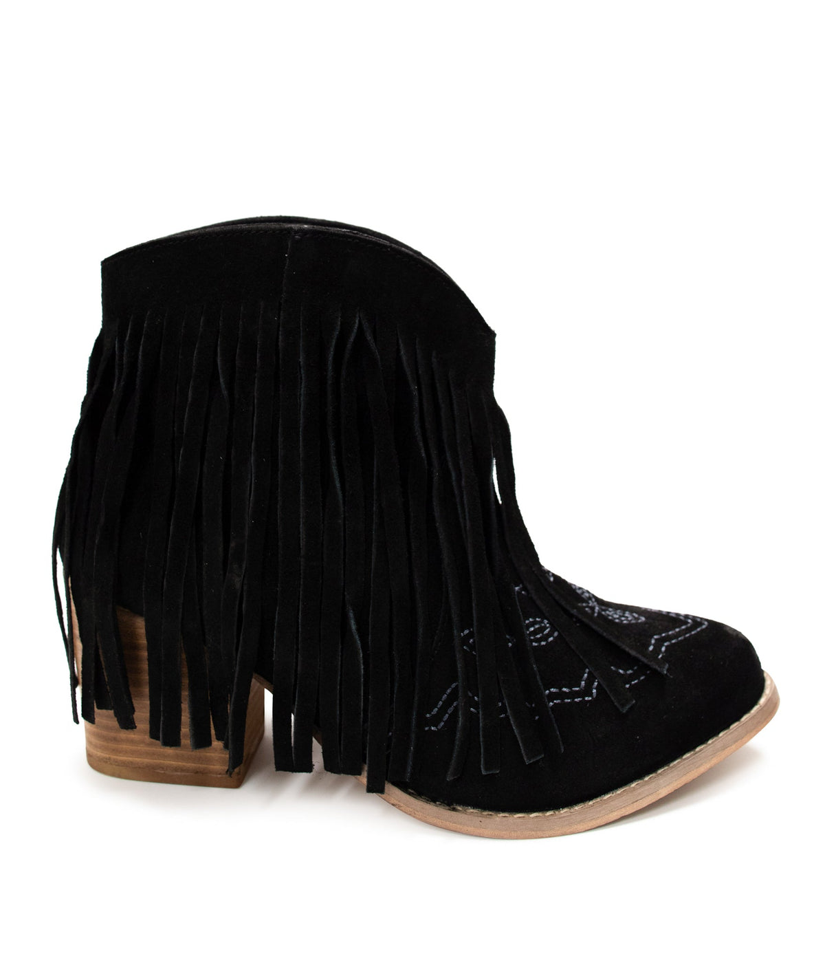 Hazel Blues® |  Amos Fringe Ankle Bootie in Black Suede