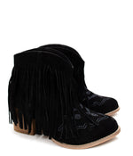 Hazel Blues® |  Amos Fringe Ankle Bootie in Black Suede