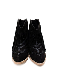 Hazel Blues® |  Amos Fringe Ankle Bootie in Black Suede