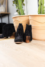 Hazel Blues® |  Amos Fringe Ankle Bootie in Black Suede