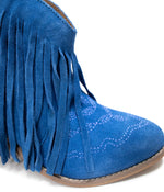 Hazel Blues® |  Amos Fringe Ankle Bootie in Blue Suede