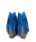 Hazel Blues® |  Amos Fringe Ankle Bootie in Blue Suede