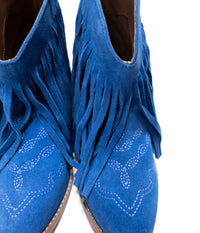 Hazel Blues® |  Amos Fringe Ankle Bootie in Blue Suede