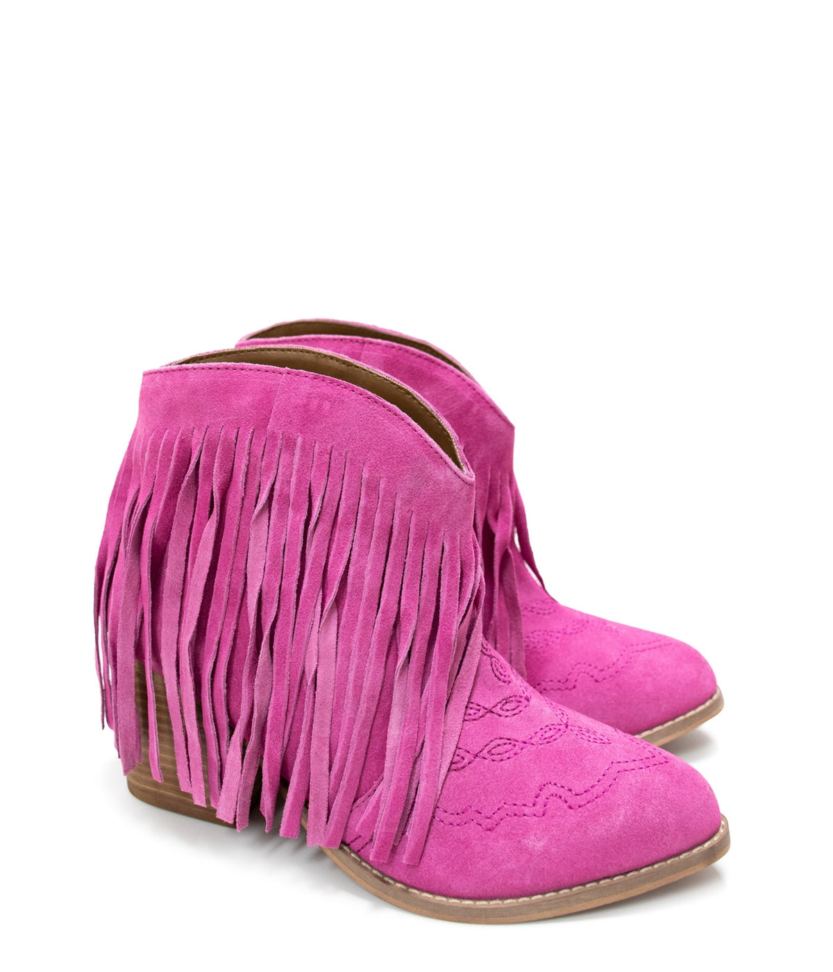 Hazel Blues® |  Amos Fringe Ankle Bootie in Magenta Suede