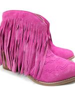 Hazel Blues® |  Amos Fringe Ankle Bootie in Magenta Suede