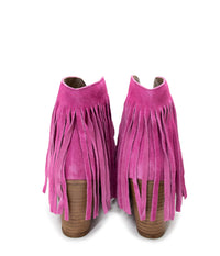 Hazel Blues® |  Amos Fringe Ankle Bootie in Magenta Suede