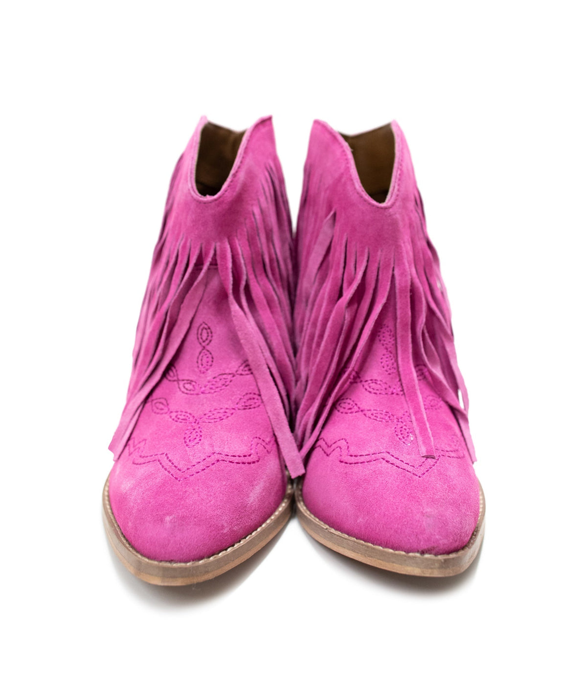 Hazel Blues® |  Amos Fringe Ankle Bootie in Magenta Suede