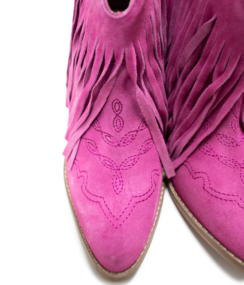 Hazel Blues® |  Amos Fringe Ankle Bootie in Magenta Suede