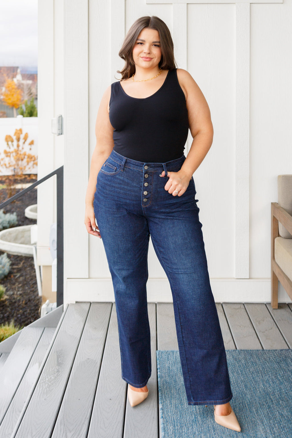 Hazel Blues® |  Arlo High Rise Button-Fly Straight Jeans