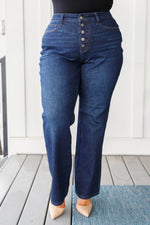 Hazel Blues® |  Arlo High Rise Button-Fly Straight Jeans