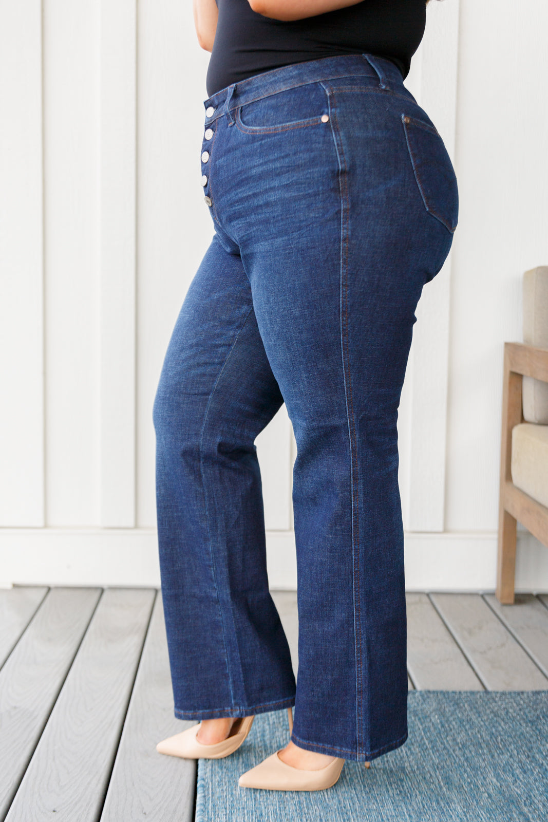 Hazel Blues® |  Arlo High Rise Button-Fly Straight Jeans