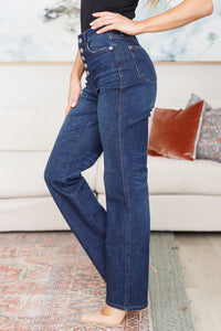 Hazel Blues® |  Arlo High Rise Button-Fly Straight Jeans