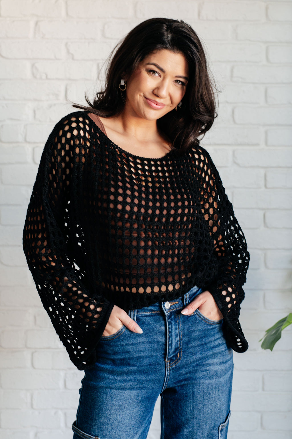 Hazel Blues® |  Ask Anyway Fishnet Sweater