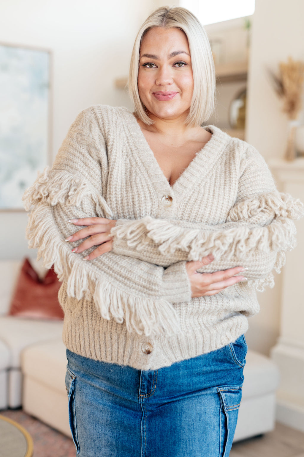 Hazel Blues® |  Ask Me About It Fringe Cardigan