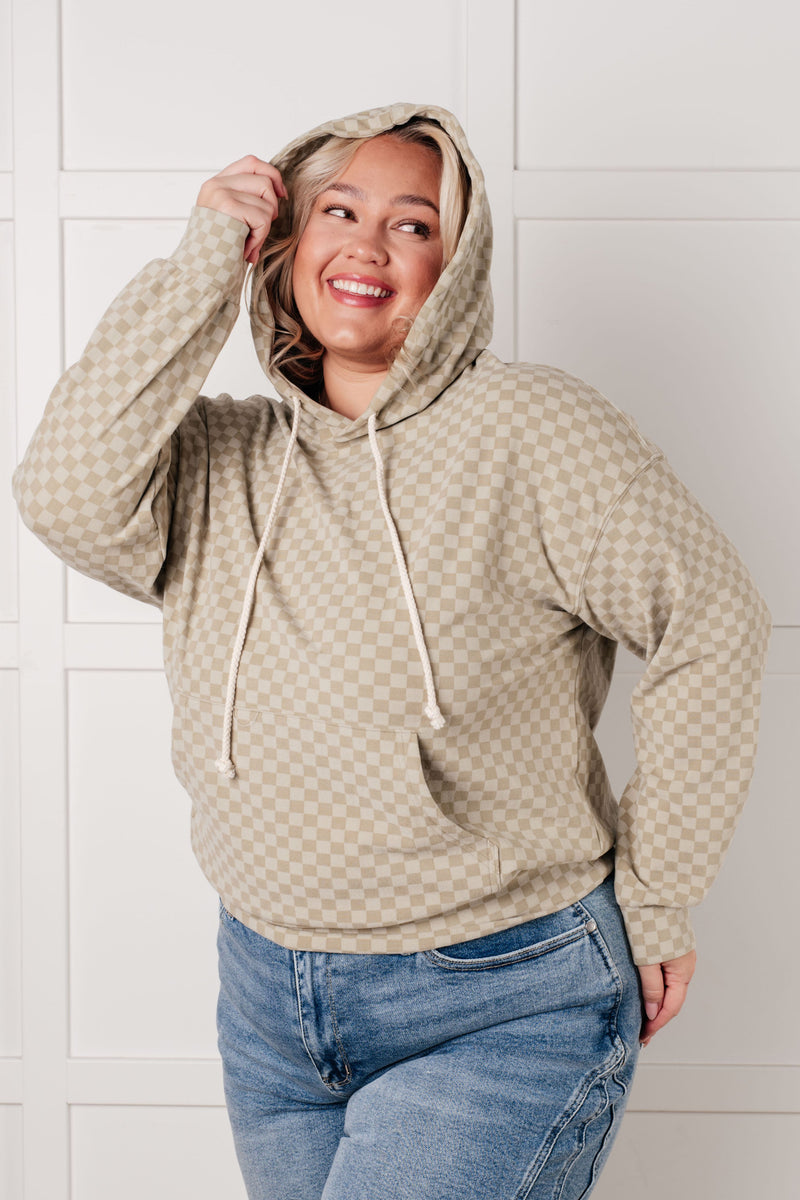 Hazel Blues® |  Ask Me Out Checkered Hoodie in Sage