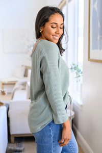 Hazel Blues® |  Austin Waffle Knit Basic Top In Sage