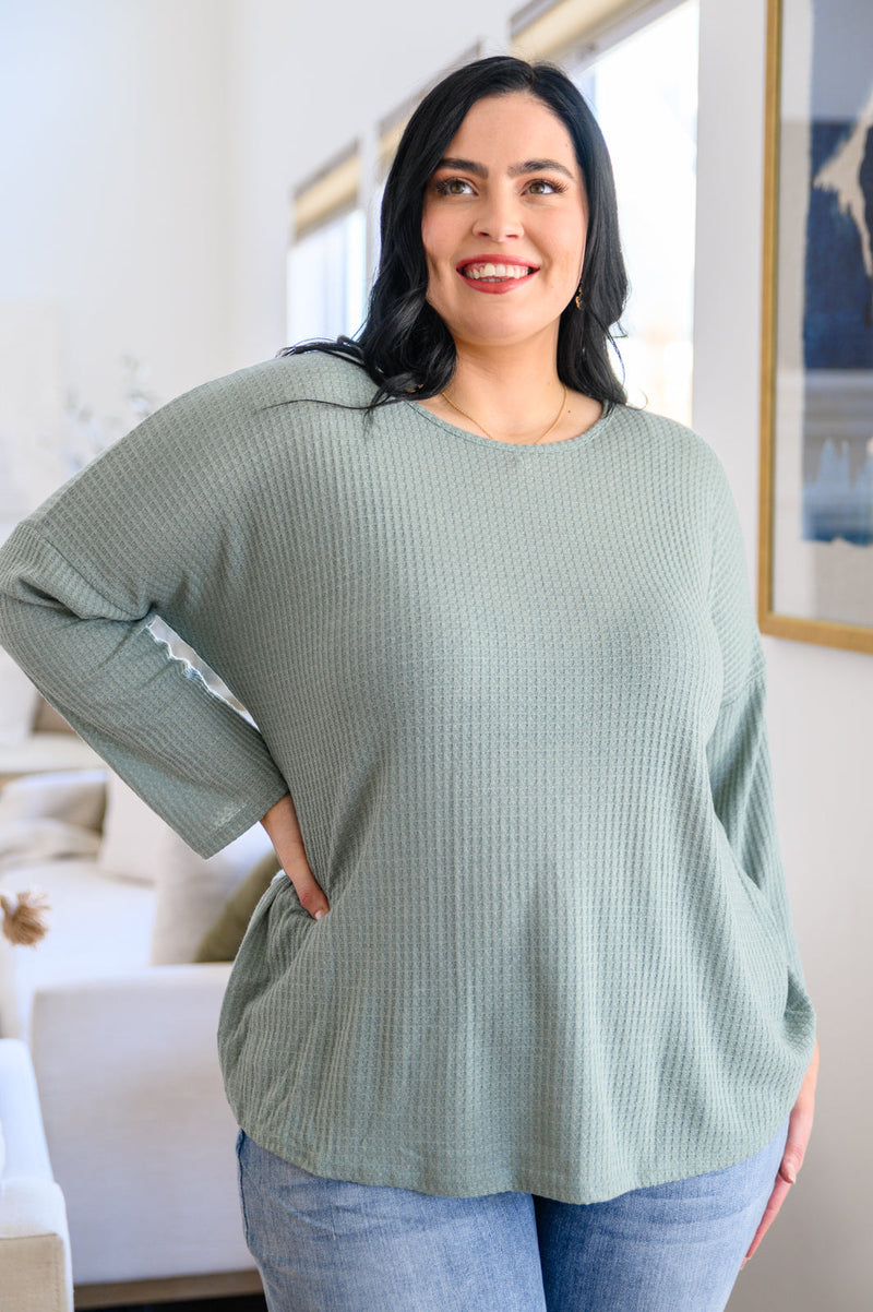 Hazel Blues® |  Austin Waffle Knit Basic Top In Sage