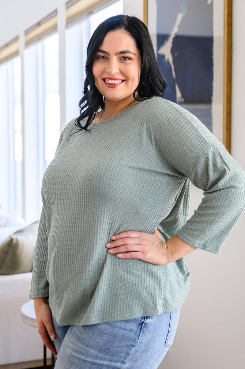 Hazel Blues® |  Austin Waffle Knit Basic Top In Sage