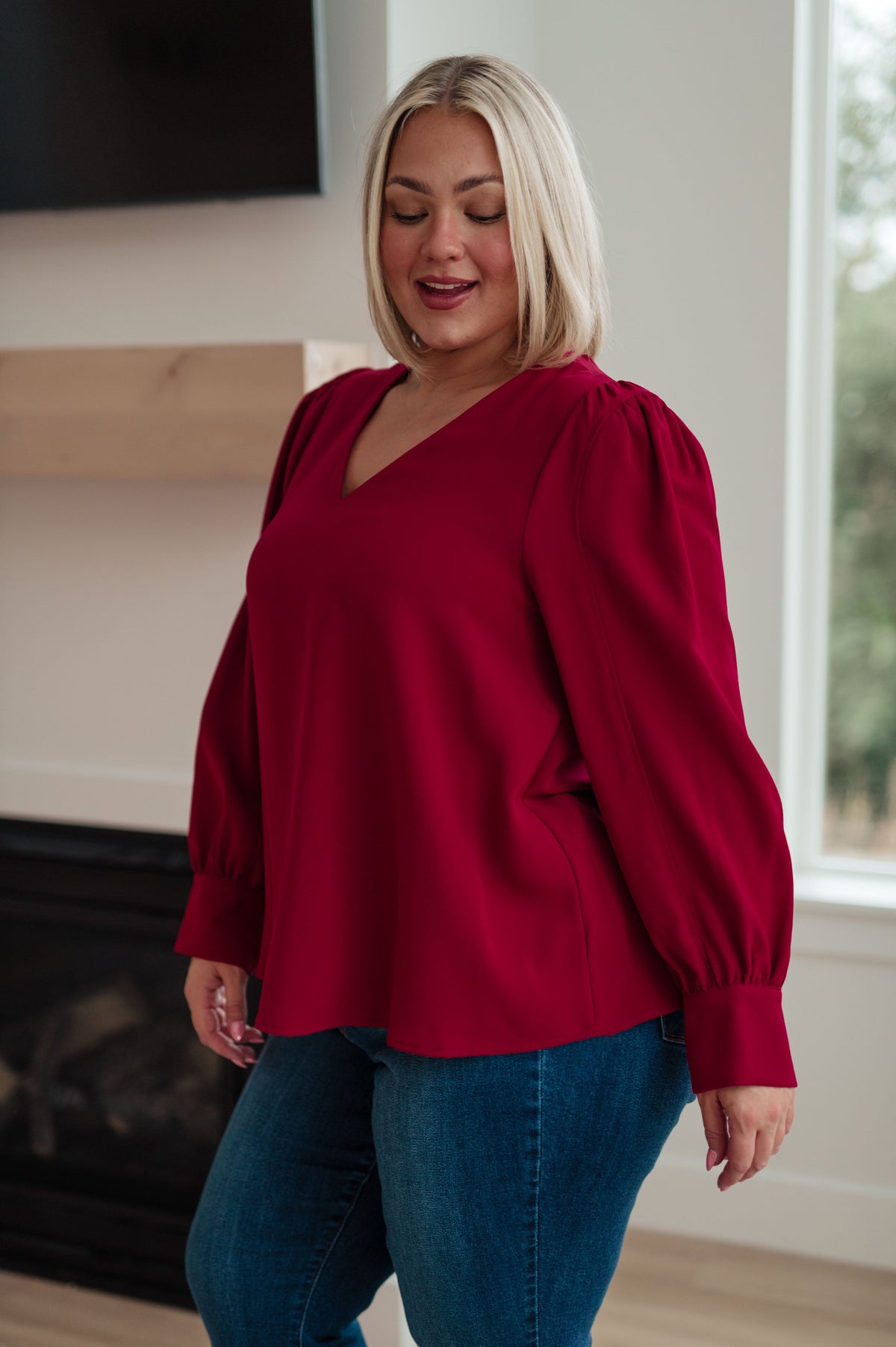 Hazel Blues® |  Back in Business V-Neck Blouse