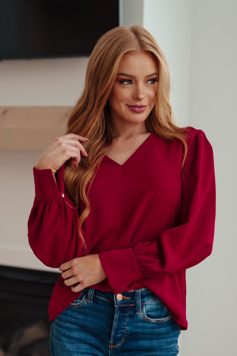 Hazel Blues® |  Back in Business V-Neck Blouse