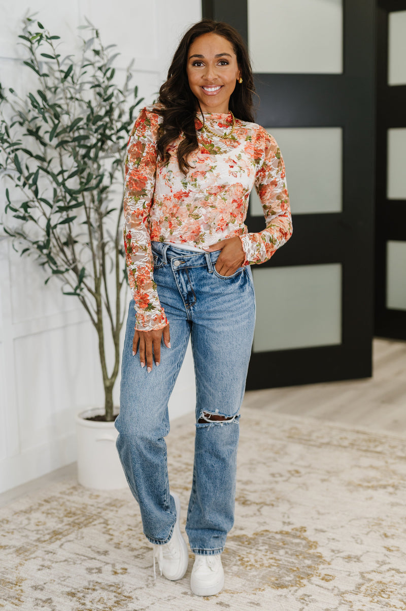 Hazel Blues® |  Barely Behaving Floral Print Layering Top in Coral