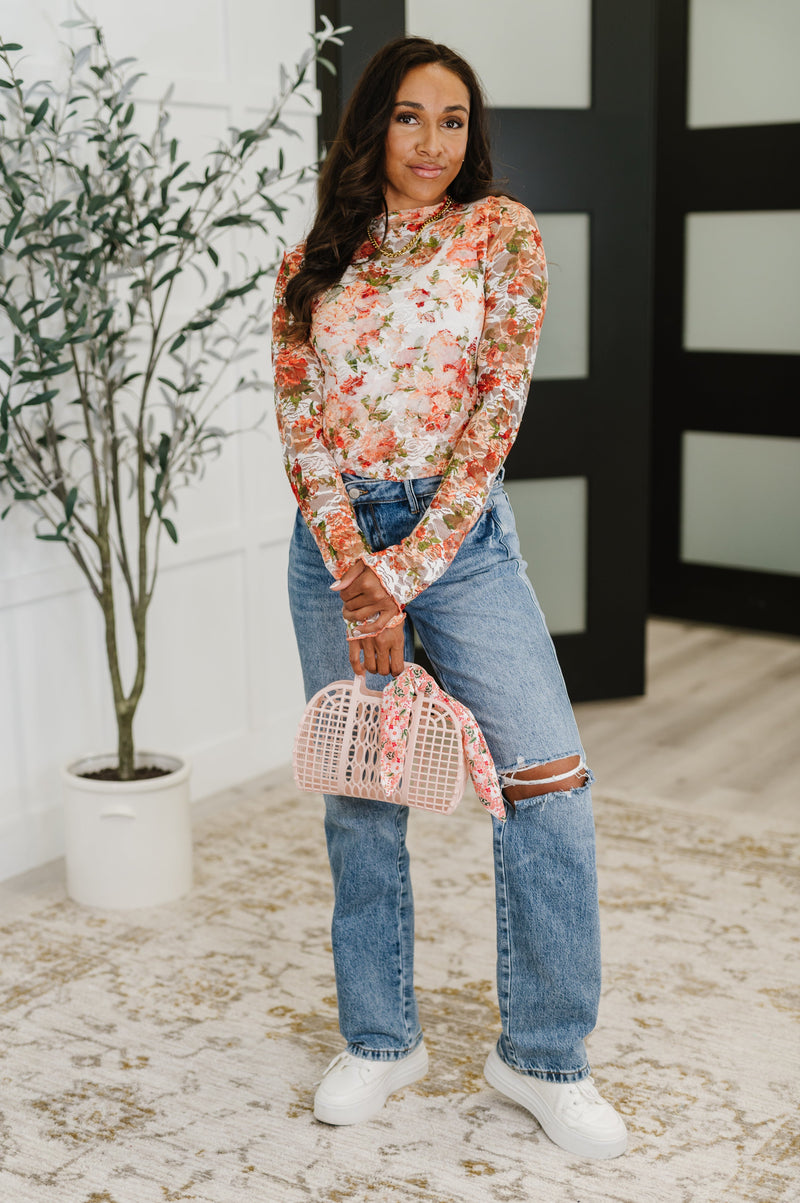 Hazel Blues® |  Barely Behaving Floral Print Layering Top in Coral