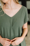 Hazel Blues® |  Barely Trying V-Neck Relaxed Dress in Gray Green