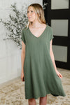 Hazel Blues® |  Barely Trying V-Neck Relaxed Dress in Gray Green