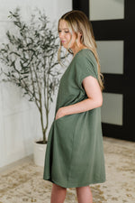 Hazel Blues® |  Barely Trying V-Neck Relaxed Dress in Gray Green