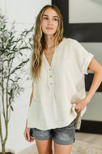 Hazel Blues® |  Basic Fade V-Neck Acid Wash Top in Sand Beige