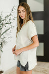 Hazel Blues® |  Basic Fade V-Neck Acid Wash Top in Sand Beige