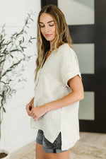Hazel Blues® |  Basic Fade V-Neck Acid Wash Top in Sand Beige