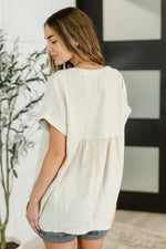 Hazel Blues® |  Basic Fade V-Neck Acid Wash Top in Sand Beige