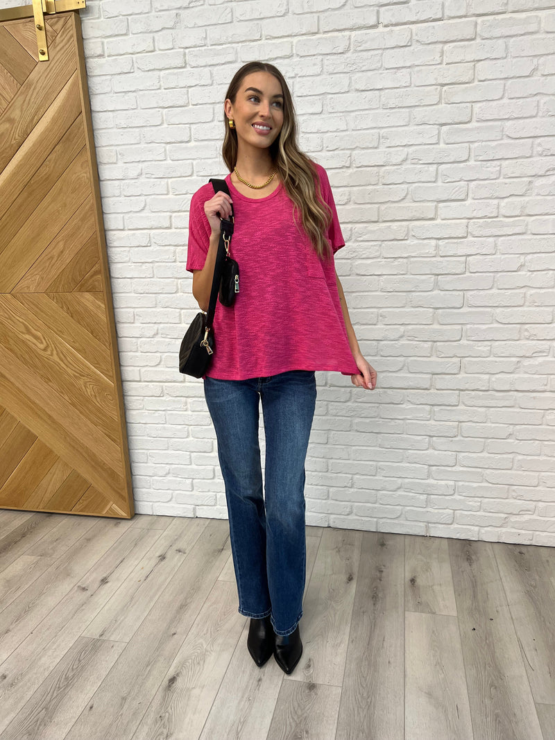 Hazel Blues® |  Basically Flowing Dolman Sleeve Top in Hot Pink