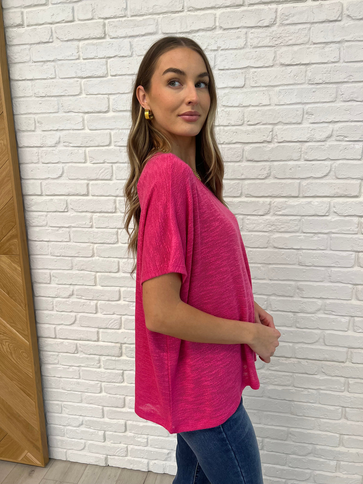 Hazel Blues® |  Basically Flowing Dolman Sleeve Top in Hot Pink