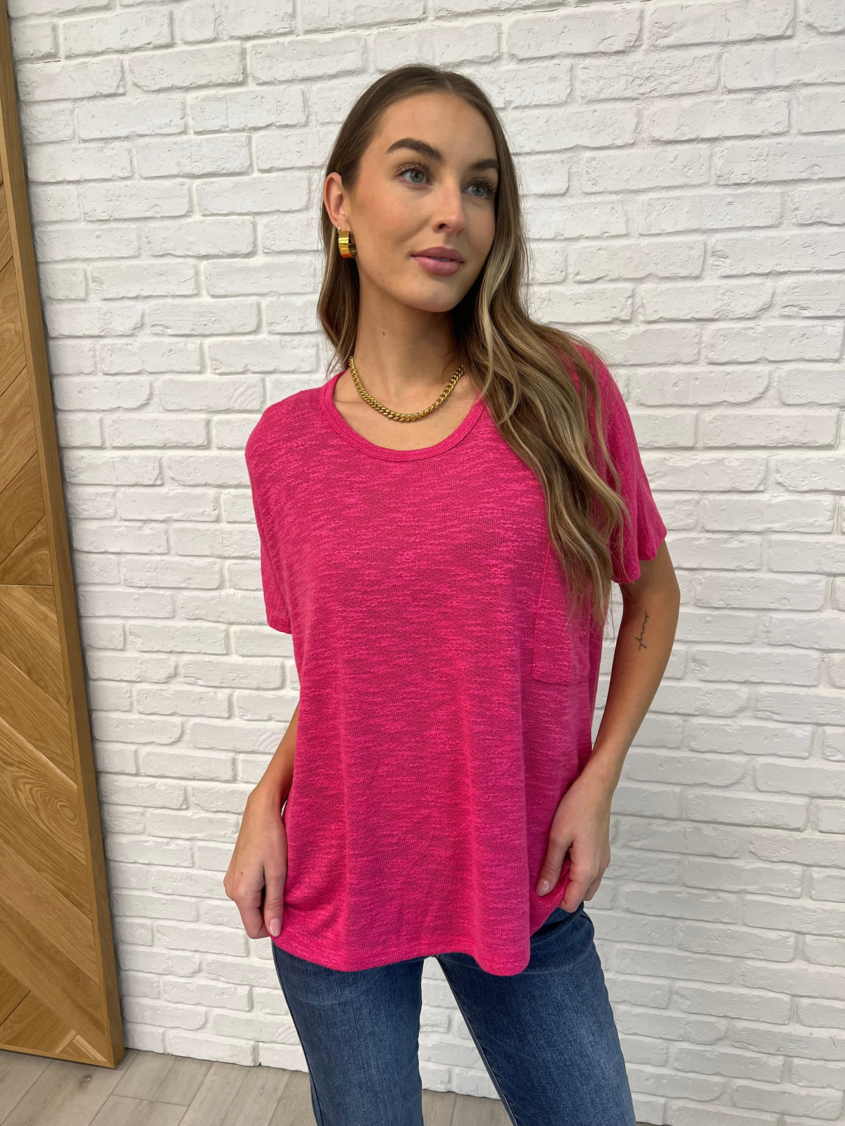 Hazel Blues® |  Basically Flowing Dolman Sleeve Top in Hot Pink