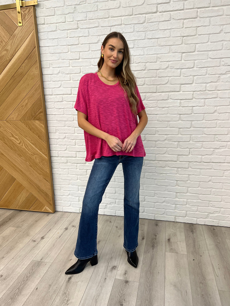 Hazel Blues® |  Basically Flowing Dolman Sleeve Top in Hot Pink