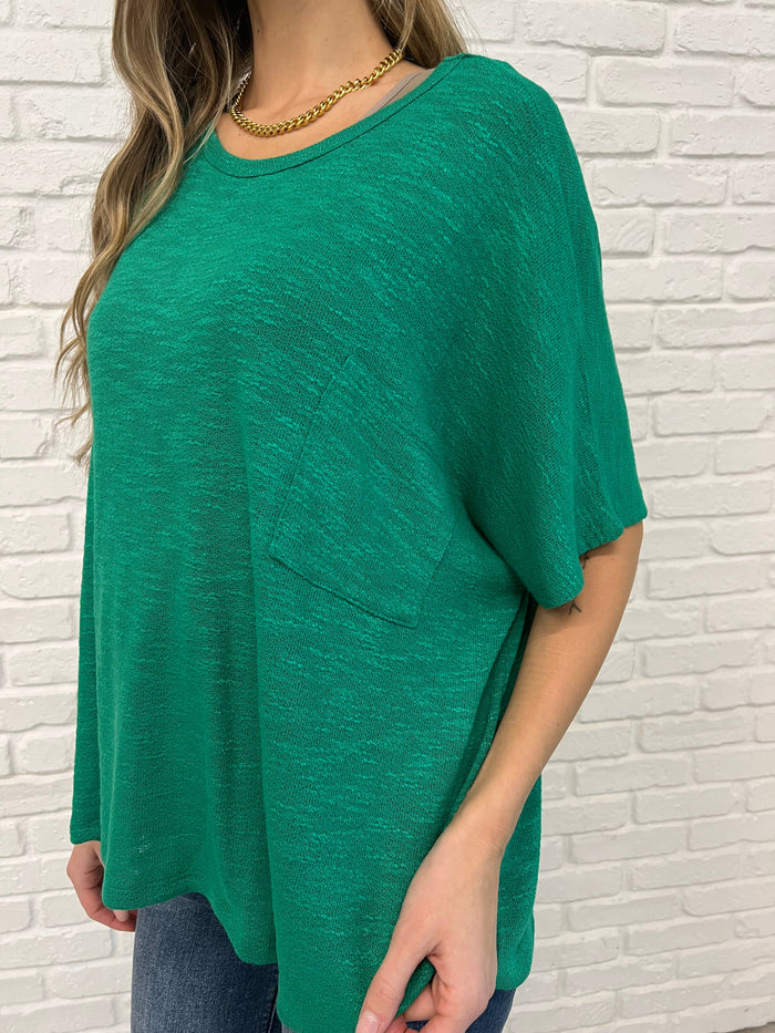 Hazel Blues® |  Basically Flowing Dolman Sleeve Top in Kelly Green