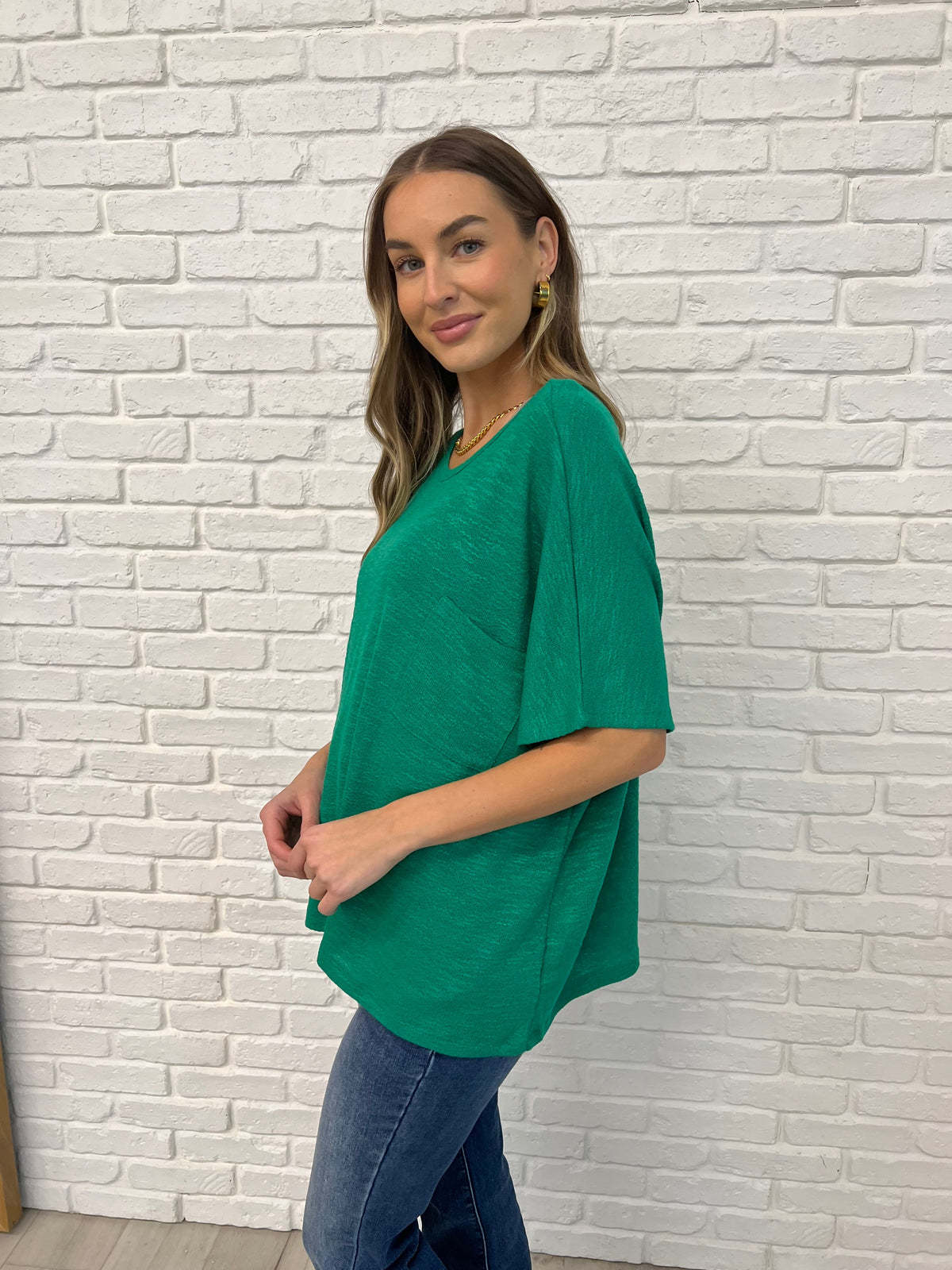 Hazel Blues® |  Basically Flowing Dolman Sleeve Top in Kelly Green