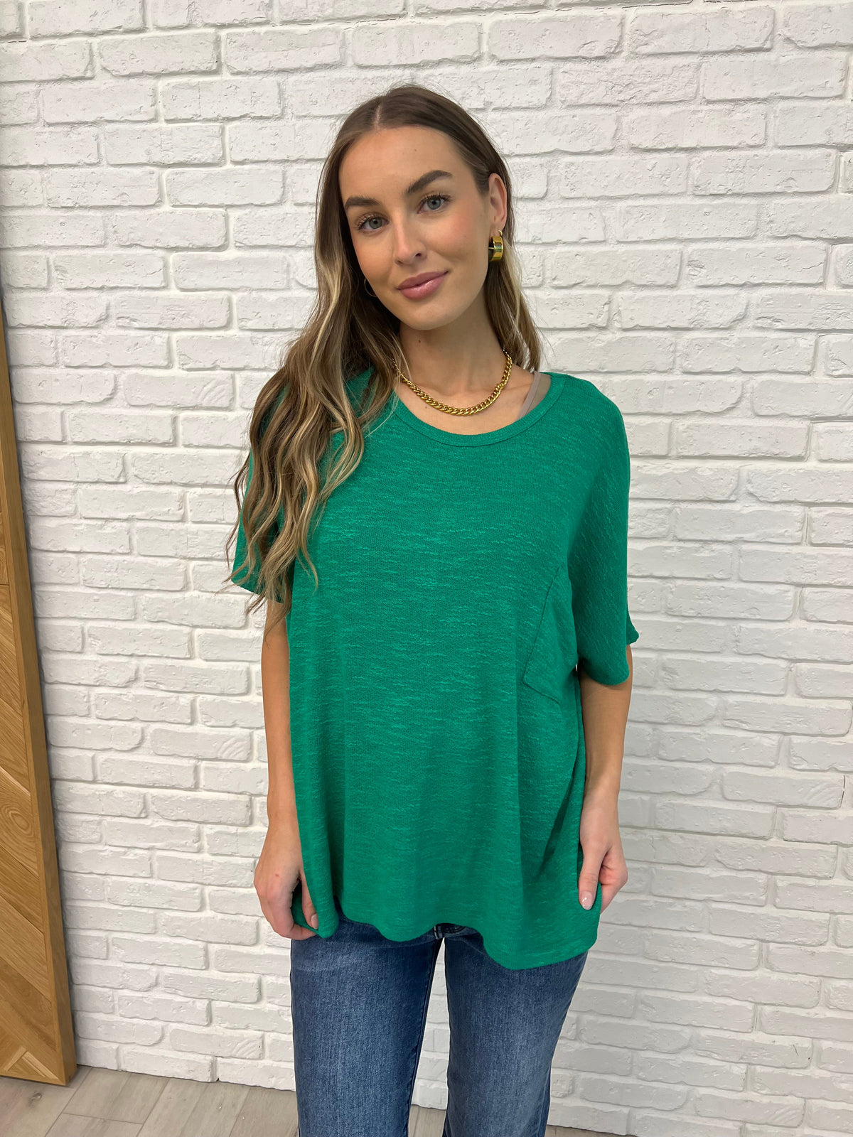 Hazel Blues® |  Basically Flowing Dolman Sleeve Top in Kelly Green