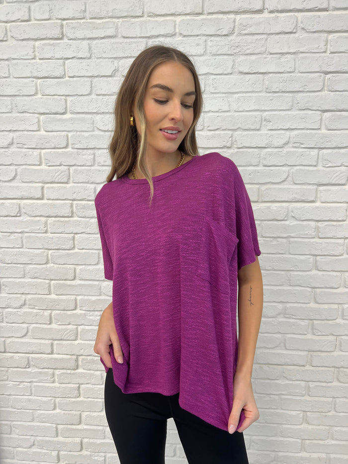 Hazel Blues® |  Basically Flowing Dolman Sleeve Top in Lt Plum