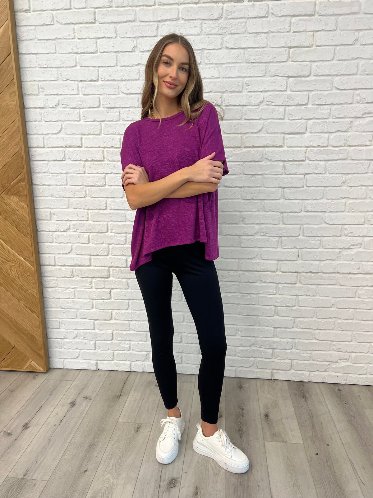 Hazel Blues® |  Basically Flowing Dolman Sleeve Top in Lt Plum