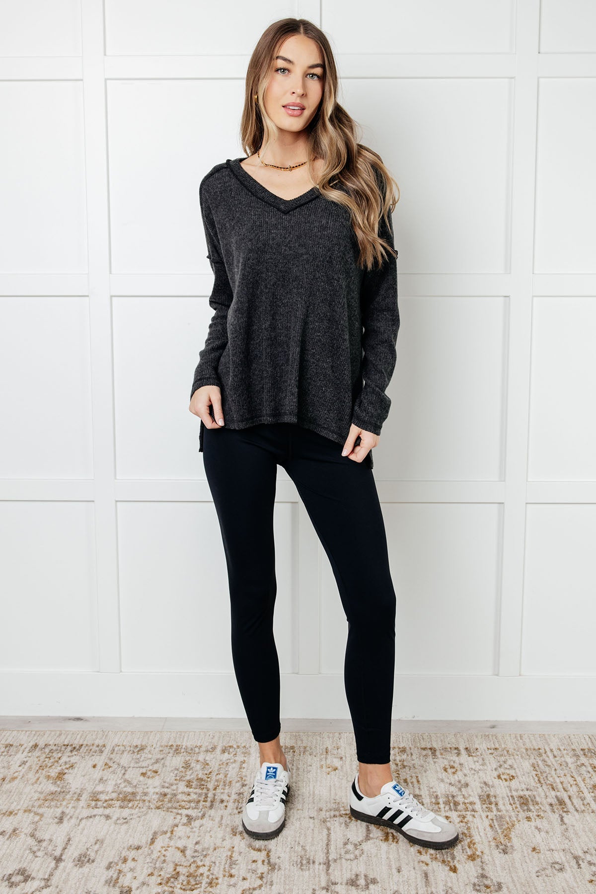 Hazel Blues® |  Basically Freezing Brushed Hacci Top in Black