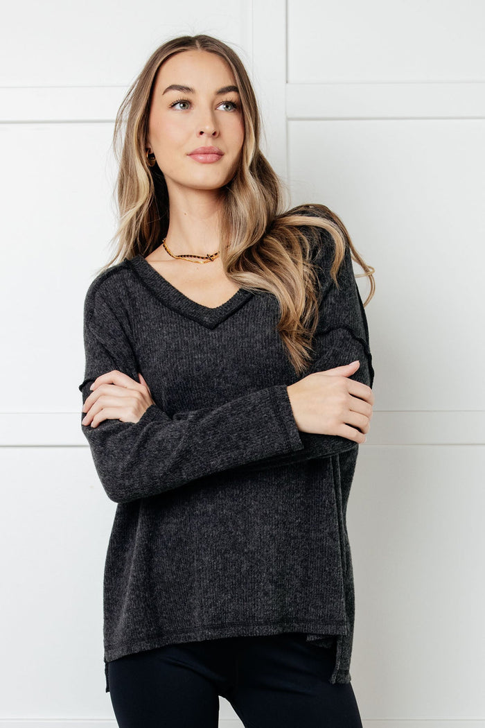 Hazel Blues® |  Basically Freezing Brushed Hacci Top in Black